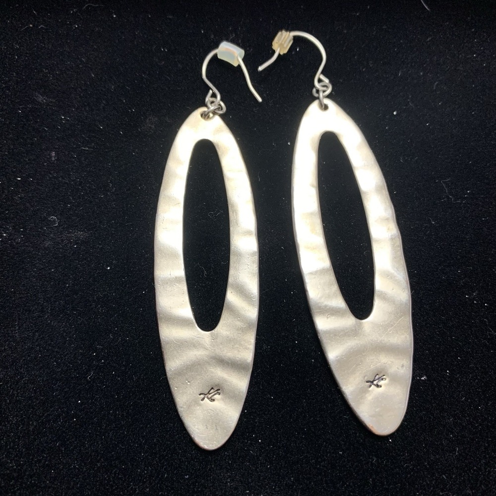 Kenneth Cole NY Brushed Hammered Oval Dangle Pierced Earrings Solid